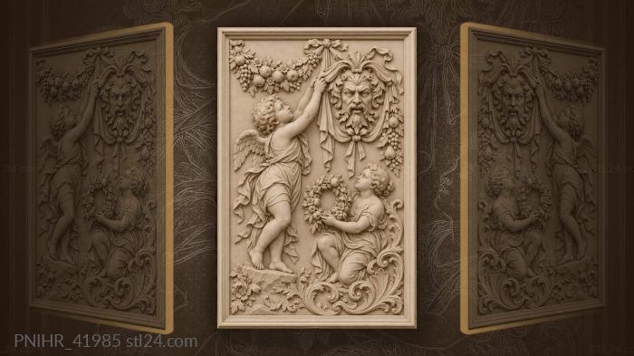 Second putto holds wreath below mask 3d STL model