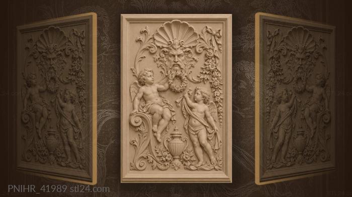 Seated putto holds wreath toward mask 3d STL model