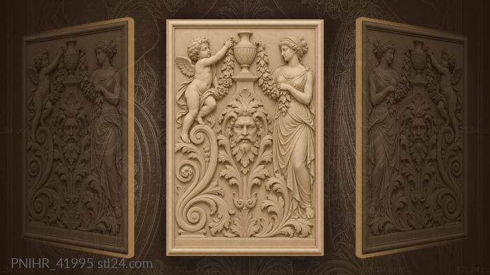 Putti reach for garland above mask 3d STL model