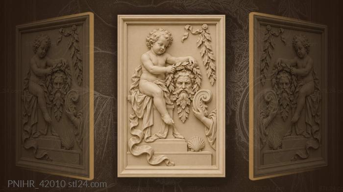 Second putto offers volute beside mascaron 3d STL model