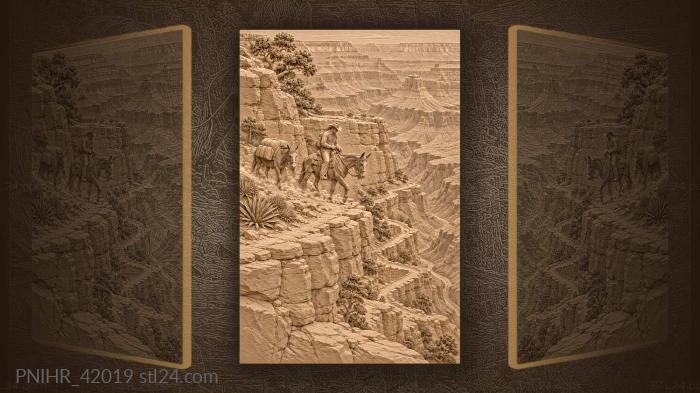 Pack animals follow switchbacks below south rim 3d STL model