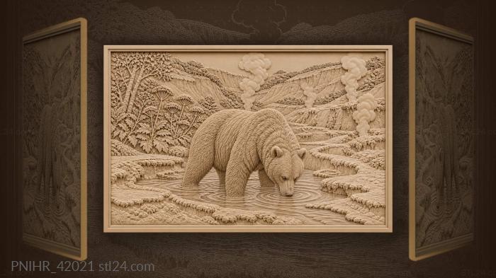 Kamchatka bear wades among geysers 3d STL model