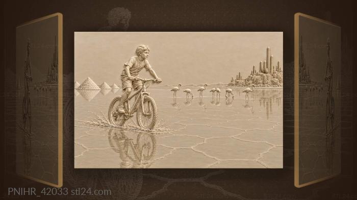 Boys bicycle splashes across saltwater 3d STL model