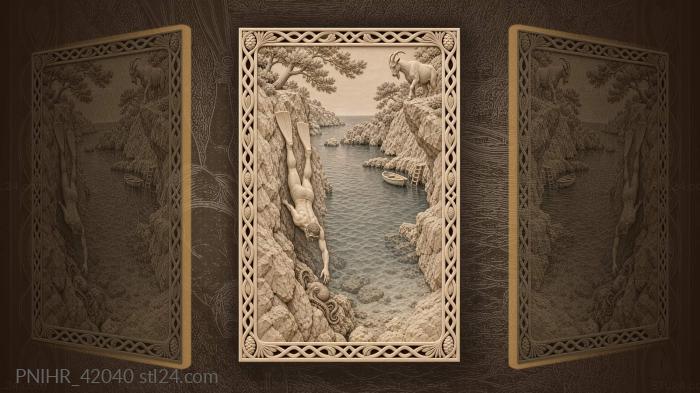 Goat steps along cliff above diver 3d STL model