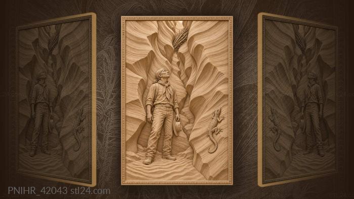 Lizard climbs canyon wall beside guide 3d STL model