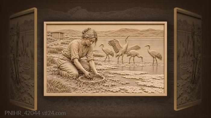 Healer gathers lake mud behind rising cranes 3d STL model