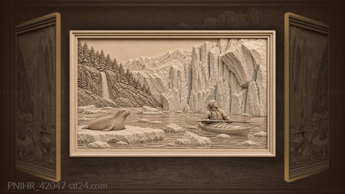Alaskan glacier with kayaker and seal 3d STL model
