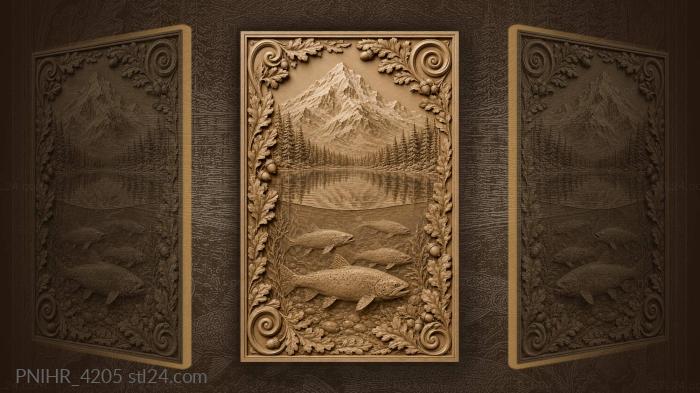 Salmon below a reflected snowy peak 3d STL model
