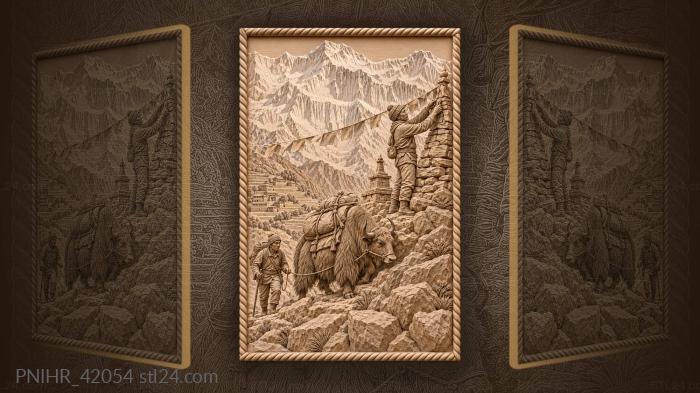 Himalayan peaks sherpa and prayer flags 3d STL model