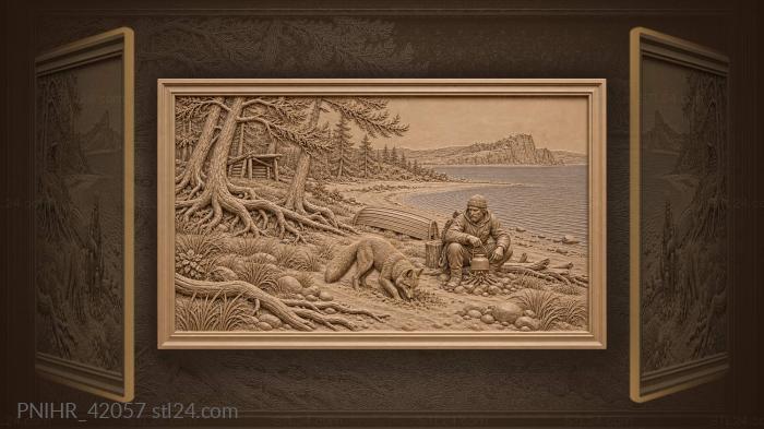 Baikal shore fox and traveler 3d STL model