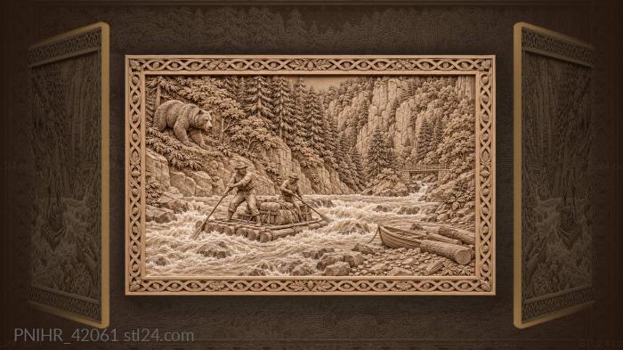 Rafters steer loaded raft past bear 3d STL model