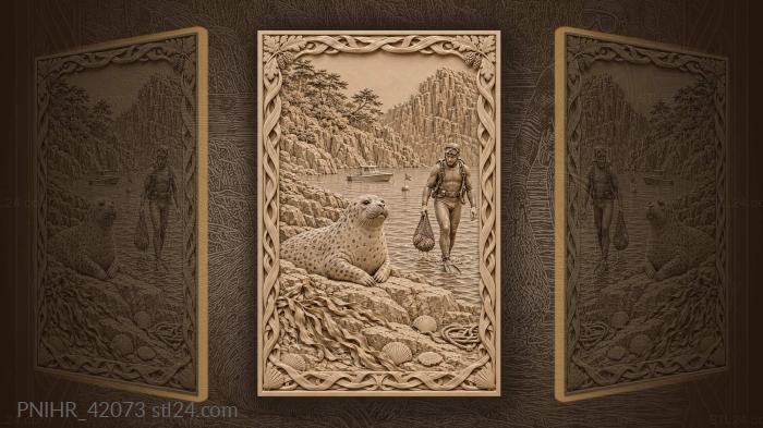 Primorye seal diver coastal scene 3d STL model