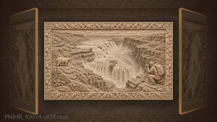 Icelandic waterfall with rainbow photographer 3d STL model