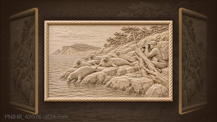 Baikal seals and island landscape 3d STL model