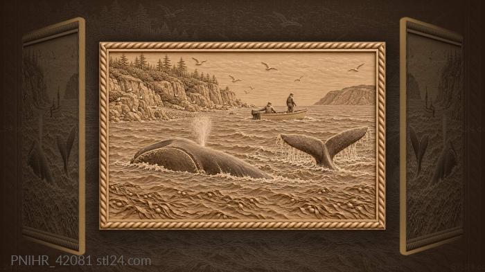 Fishermen stop engine beside whales 3d STL model