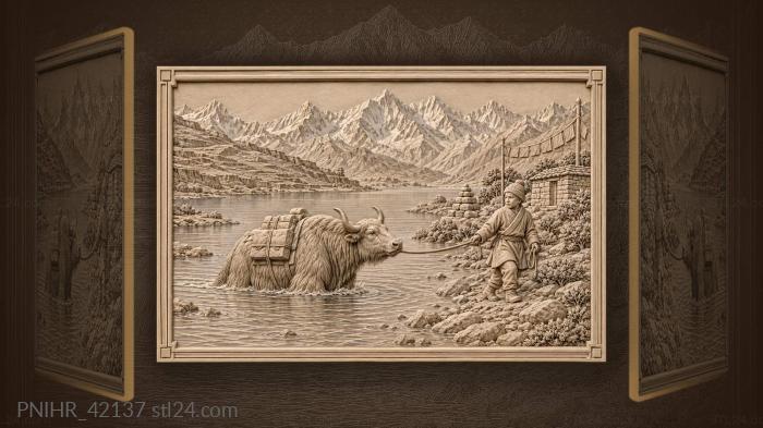 Boy leads the yak by a rope 3d STL model