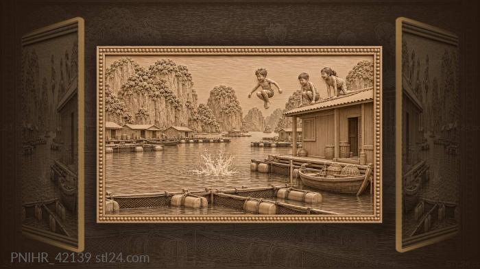 Diver tucks knees above crowded fish pens 3d STL model