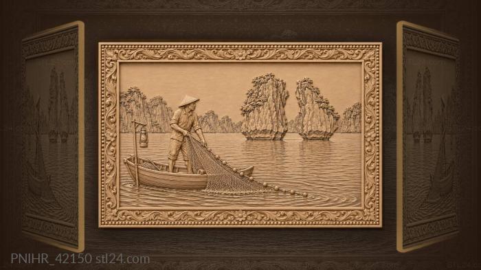 Ha long bay fisherman and rocks 3d STL model