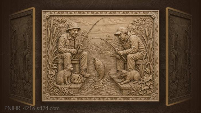 Cats on the pier between two rods 3d STL model