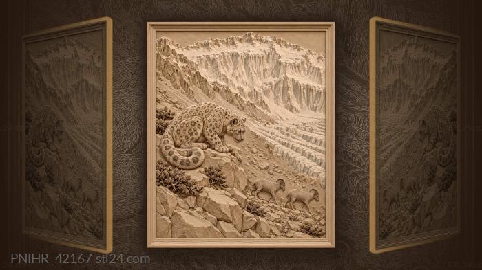 Blue sheep cross below snow leopard 3d STL model