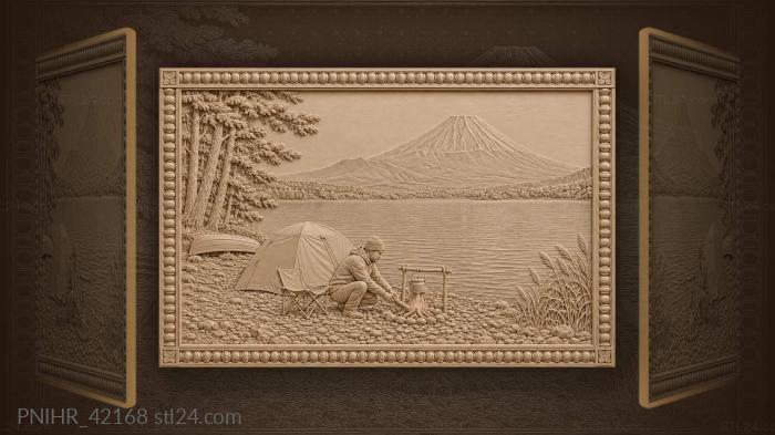 Man feeds sticks under a hanging kettle 3d STL model