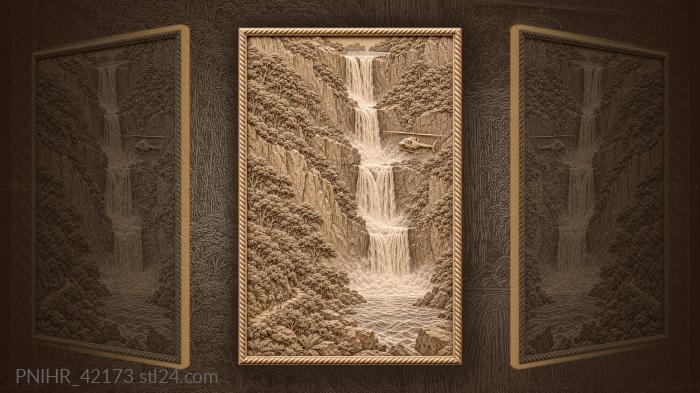 Aviator circles hikers beneath triple falls 3d STL model