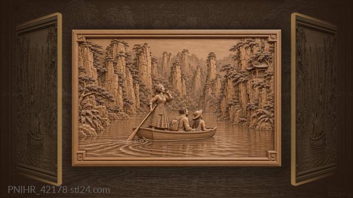 Oarswoman carries passengers past the cliff pavilion 3d STL model