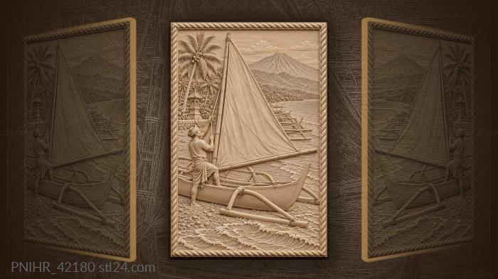 Sailor hoists sail on the black beach 3d STL model