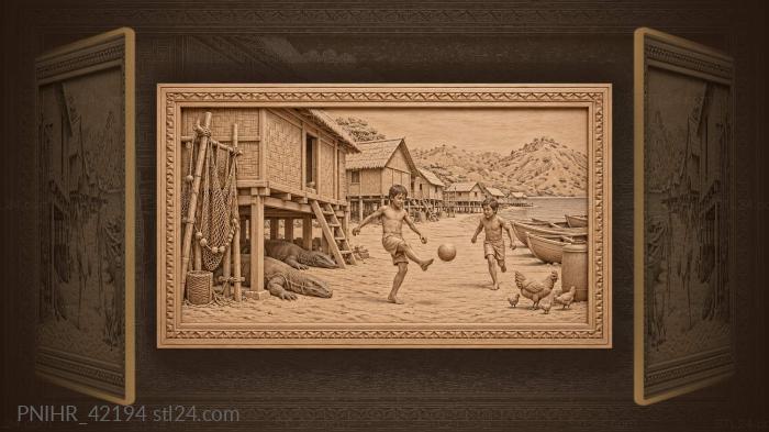 Komodo village beach life scene 3d STL model