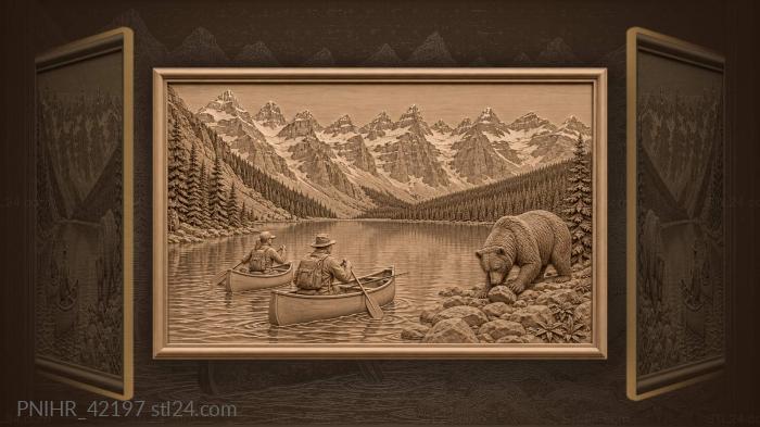 Grizzly forages as paddlers cross moraine lake 3d STL model