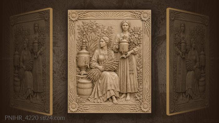 Woman with wheat and tea service 3d STL model