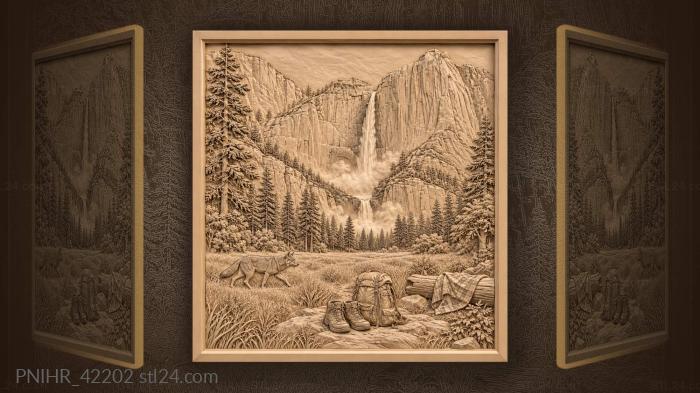 Yosemite falls with coyote and hikers 3d STL model