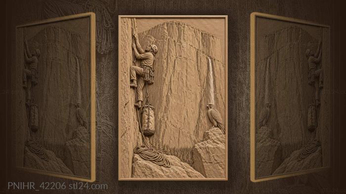 Peregrine rests above an ascending mountaineer 3d STL model