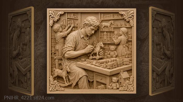 Toys arranged on crowded shelves 3d STL model