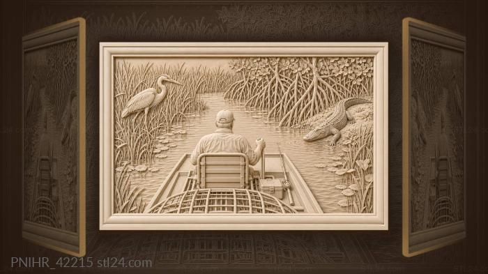 Airboat passes an alligator among mangroves 3d STL model