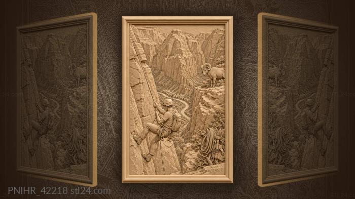 Bighorn advances beside descending mountaineer 3d STL model