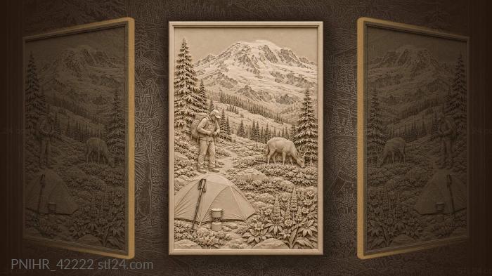 Rainier mountain hiker deer wildflowers 3d STL model