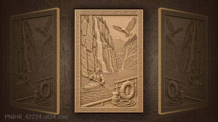 Eagle circles above fjord kayaker 3d STL model