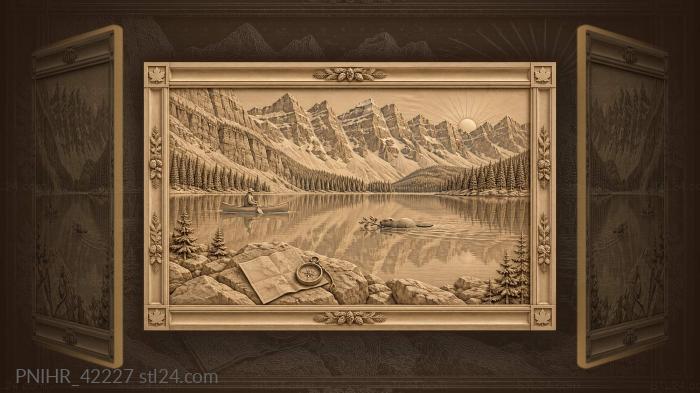 Solitary canoe follows ripples toward sunrise 3d STL model