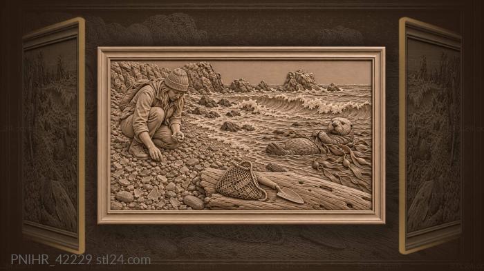 Coastal otter drifts while waves tumble glass 3d STL model