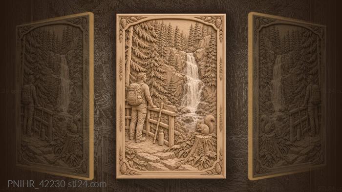 Squirrel rummages beside resting traveler 3d STL model