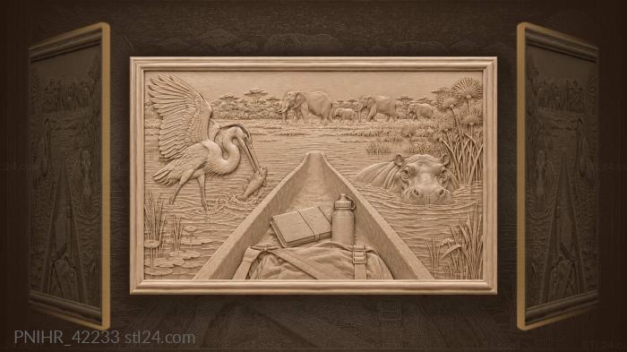 Okavango delta mokoro wildlife scene 3d STL model
