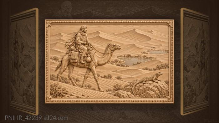 Camel rider crosses dunes beside lakes 3d STL model