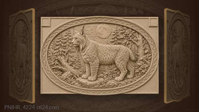 Lynx beneath a full moon in the woods 3d STL model
