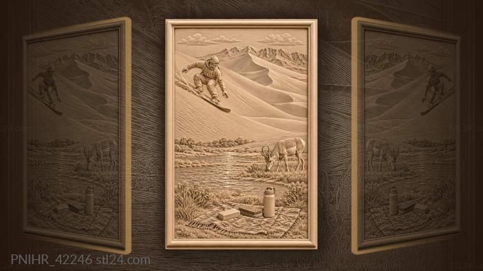 Speeding rider descends past grazing pronghorn 3d STL model