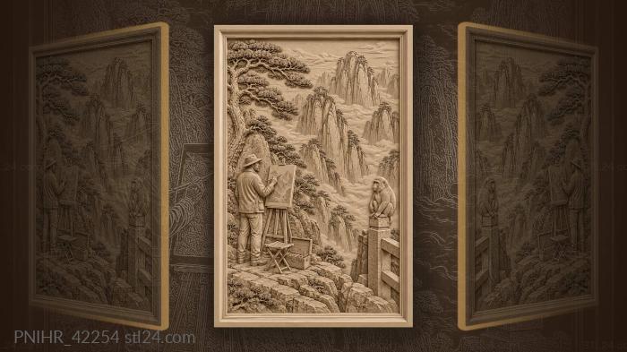 Macaque watches artist paint mountains 3d STL model