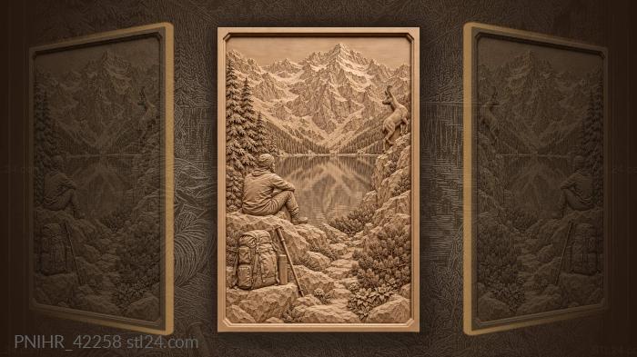 Rucksack and thermos beside the lakeside trail 3d STL model