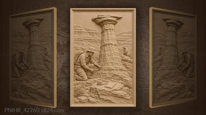Surveying scientist checks the sandstone pillar 3d STL model