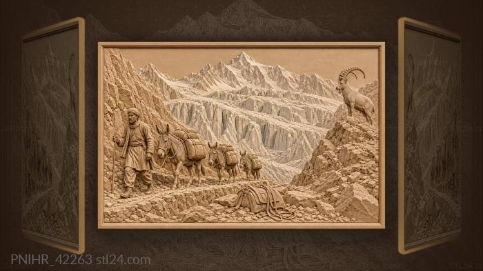 Drover leading donkeys past the glacier 3d STL model