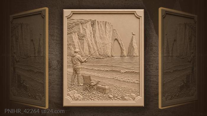 Gull perches above fisherman by cliffs 3d STL model